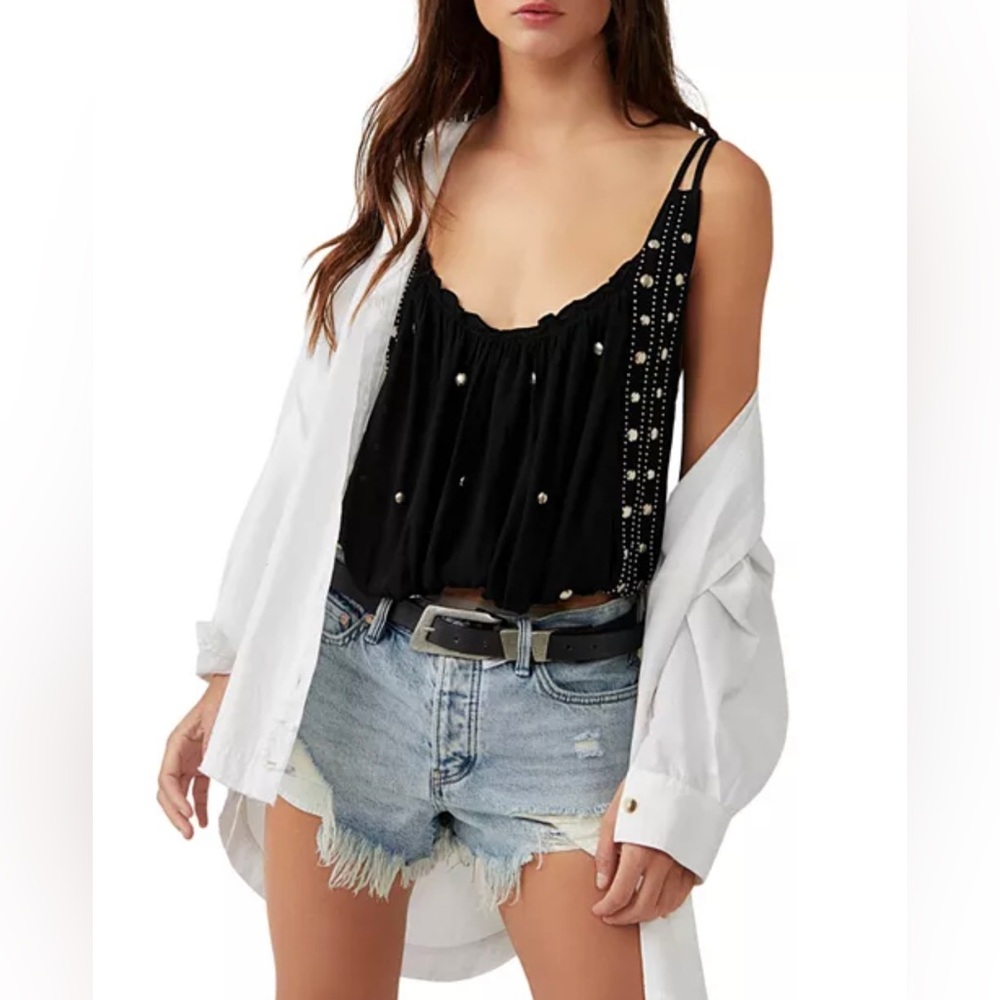 Free People Virgo Tank Top Black Beaded Embellished NWT